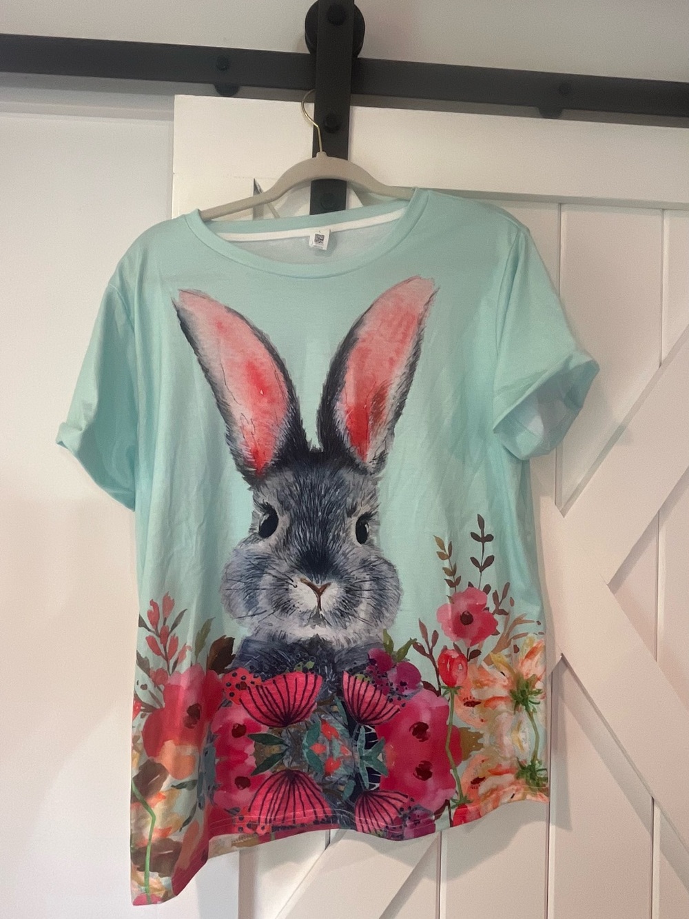 Women's Mint Short Sleeve Tee with Bunny & Floral Print